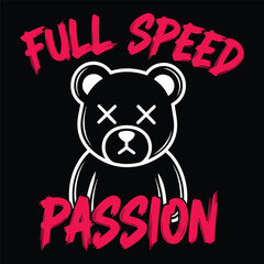 Energetic red text with the words full speed and passion displayed on a white background symbolizing motivation and drive