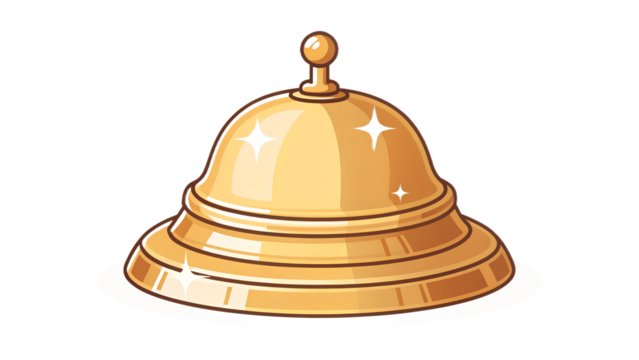 Golden bell icon with subtle shine, isolated on transparent background, neat edges.