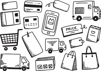 Doodle Icons for E-commerce, Shopping, and Delivery