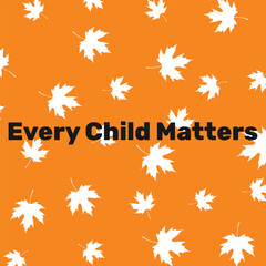 Abstract seamless pattern of flying falling white maple leaves. Orange background. Every Child Matters