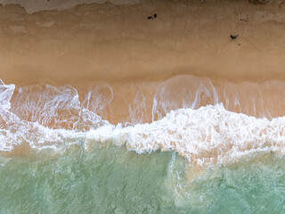Beautiful beach sea in summer season,Travel and nature environment concept,Sea beach background Top view sandbar image from drone camera wide angle