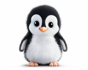 Fototapeta premium Cute, fluffy cartoon penguin with large eyes and a friendly expression.