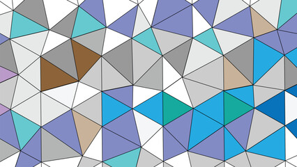 Abstract geometric background with triangles in shades of blue, gray, brown, and white creating a mosaic pattern