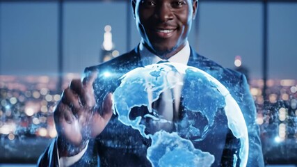 Businessman touching global network technology. - Powered by Adobe