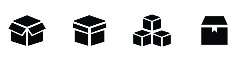 Box line icons set. Carton packaging symbols in clean outline style. Vector illustration.