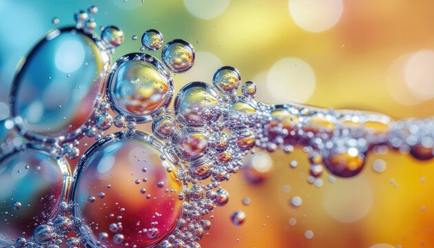 Macro Photography of Bubbles with Varying Sizes Displaying Reflections and Refraction Against a Gradient Background