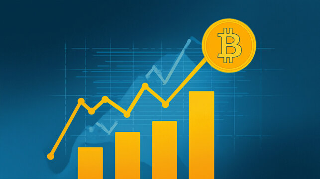 Bitcoin with rising financial chart representing cryptocurrency growth, digital investment, blockchain technology and market volatility in modern fintech economy - Powered by Adobe