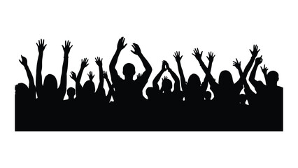 Crowd silhouette with raised hands isolated on white background, Vector
