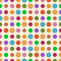 Dots pattern seamless random. Repeating colorful polka dot background retro style. Editable vector illustration.