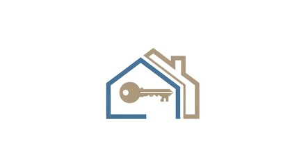 Minimalist logo stylized house frame with a key, two colors, clean, flat design