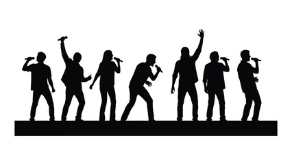 Singing group silhouettes isolated on white background, Vector