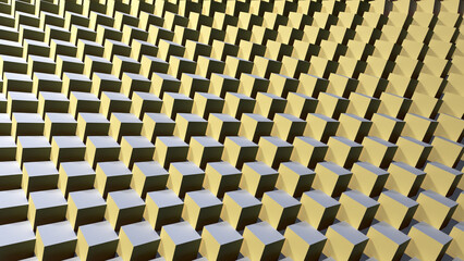 Fototapeta premium A yellow and light grey cube pattern. The cubes are arranged in a symmetrical pattern, creating a visually pleasing and eye-catching design. Wallpaper.