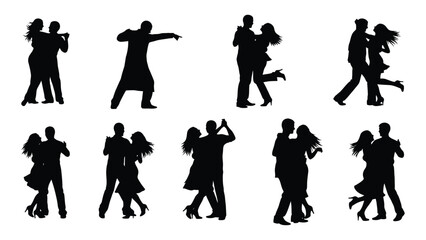 Dynamic dancing silhouettes collection isolated on white background, Vector