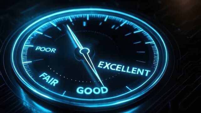 Digital Gauge Performance Indicator Excellent, Good, Fair, Poor Ratings with Modern Blue Design for Enhanced User Experience