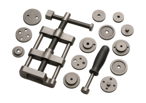Brake caliper tool set with multiple adapters for efficient brake maintenance.