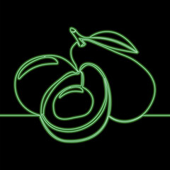 Fresh ripe green avocado fruit isolated icon neon glow vector illustration concept