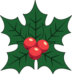 Christmas holly berry flat vector illustration icon