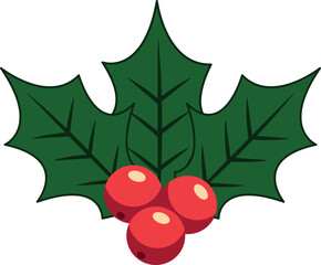 Christmas holly berry flat vector illustration icon