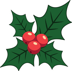 Christmas holly berry flat vector illustration icon