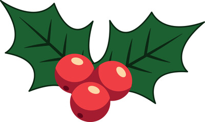 Christmas holly berry flat vector illustration icon