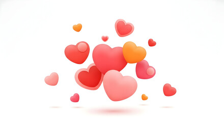 Floating hearts of love and affection on a white background