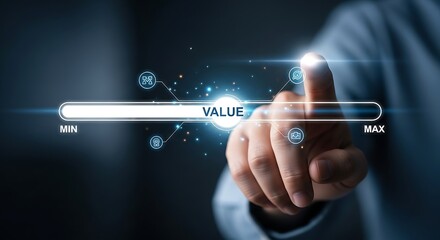 Finger touching screen displaying value scale with icons and light effects image