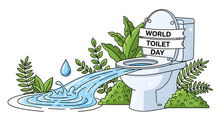 World toilet day celebration with flowing water and greenery