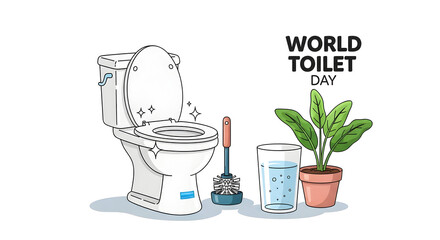 World toilet day illustration with toilet brush plant and water