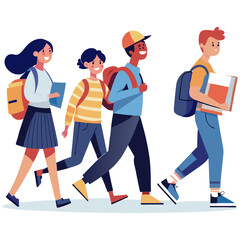 Fototapeta premium Teen Students Walking with Backpacks – Education Illustration