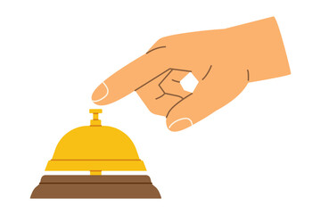 hand pressing a hotel service bell, ideal for hospitality, travel, customer service, or reception-themed designs - vector illustration