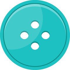 A Shiny Teal Sewing Button With Four Holes and Transparent Background in Studio Lighting