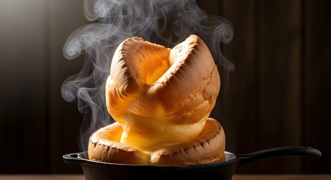 Yorkshire Pudding Rising - Steaming Cast-Iron Pan for British Day Feast