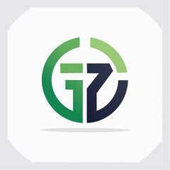 Logo design featuring a stylized letter G and Z in a circular pattern with green and blue gradient colors on a white background.