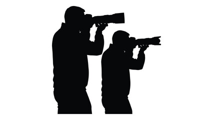 Photographers with cameras silhouette isolated on white background, Vector