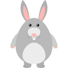 A Round Gray Rabbit Character With Big Eyes And Pink Ears Standing On A Transparent Background