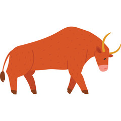 A Rustic Brown Bull Stands Proudly in a Pastoral Field Under Bright Daylight with a Clear Blue Sky and Soft Sunlight illuminating its Textured Fur and Muscular Build