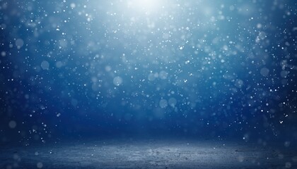 Obraz premium Blue Bokeh Light Background with Sparkling Particles and Spotlight — Abstract Winter Snow Glitter Texture