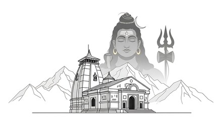 Lord Shiva and Kedarnath Temple in Mountains