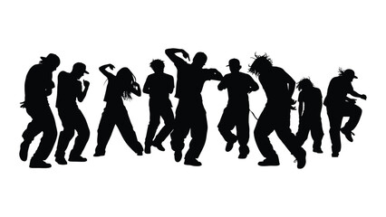 Dynamic hip hop dancers silhouettes isolated on white background, Vector