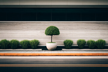 A Modern Exterior, Minimalist Design Featuring Greenery and Architectural Elements