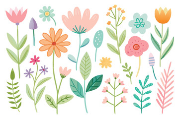 Watercolor Floral Arrangement with Pastel Flowers and Green Leaves on White Background a Decorative Springtime Composition