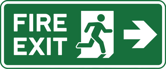 Find green fire exit sign emergency escape route safety evacuation direction
