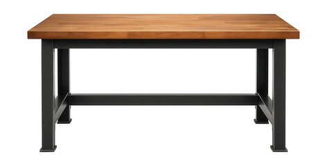 Sturdy steel workbench with a durable wood top, ideal for industrial workshops.
