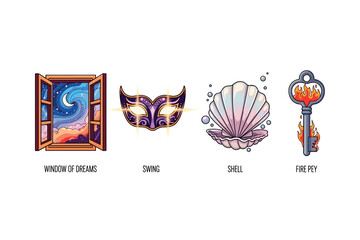 Mystical dreamscape icons for fantasy and creative designs