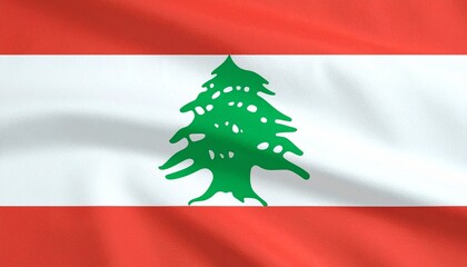 Lebanon’s national flag with red-white-red horizontal bands and a central green cedar tree, symbolizing peace, sacrifice, and eternal resilience.