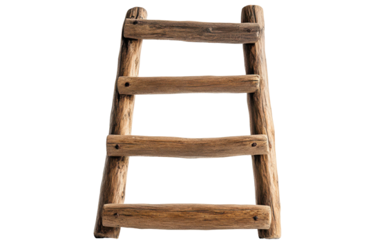 Rustic wooden step stool isolated on transparent background. Wooden ladder with steps isolated on white background. - Powered by Adobe