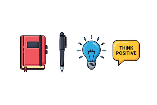 Creative inspiration and productivity icons for personal development and motivation