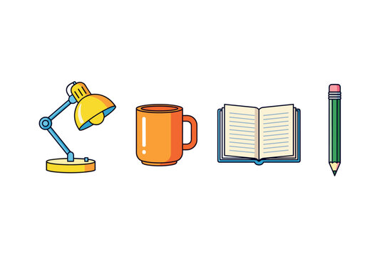 Home office essentials icons for productivity and learning design