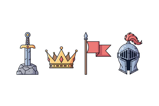Medieval heritage icons for historical themed design and branding
