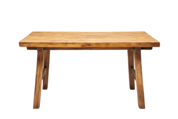 Rustic wooden bench detail isolated on transparent background. Wooden table with legs isolated on white background.